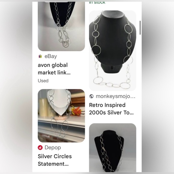 Y2K Silver Tone Asymmetrical Oval Loop Geometric Necklace - Picture 8 of 10